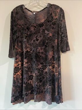 Surrealist - size 3, large, Burnout Velvet Paisley Tunic - Black and Rust